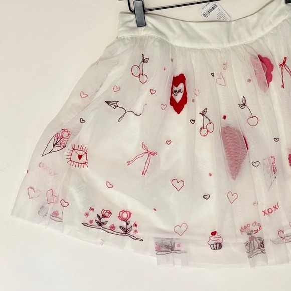 NWT!! FREE PEOPLE The Sketchbook Skirt Tulle Embroidered Mini Hearts White Large - Picture 10 of 16